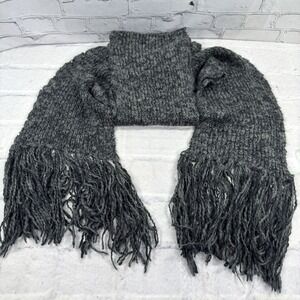 John Varvatos USA Charcoal‎ Knit Scarf Wool Acrylic Blend Long 104"x8" Sweater